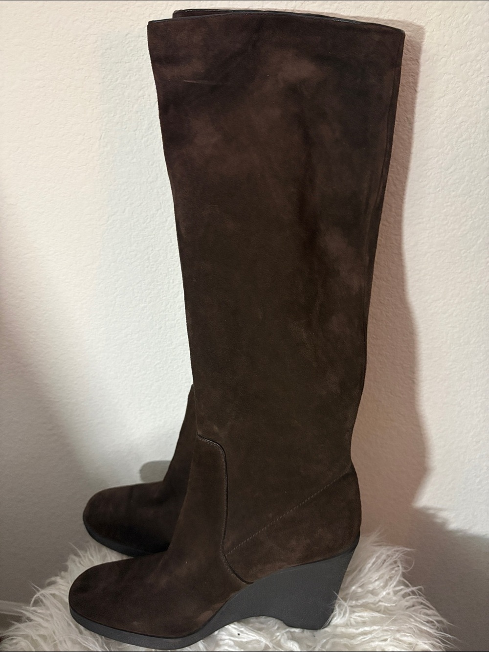 Calvin Klein Dark Brown Suede Over-the-Knee Wedge Boots